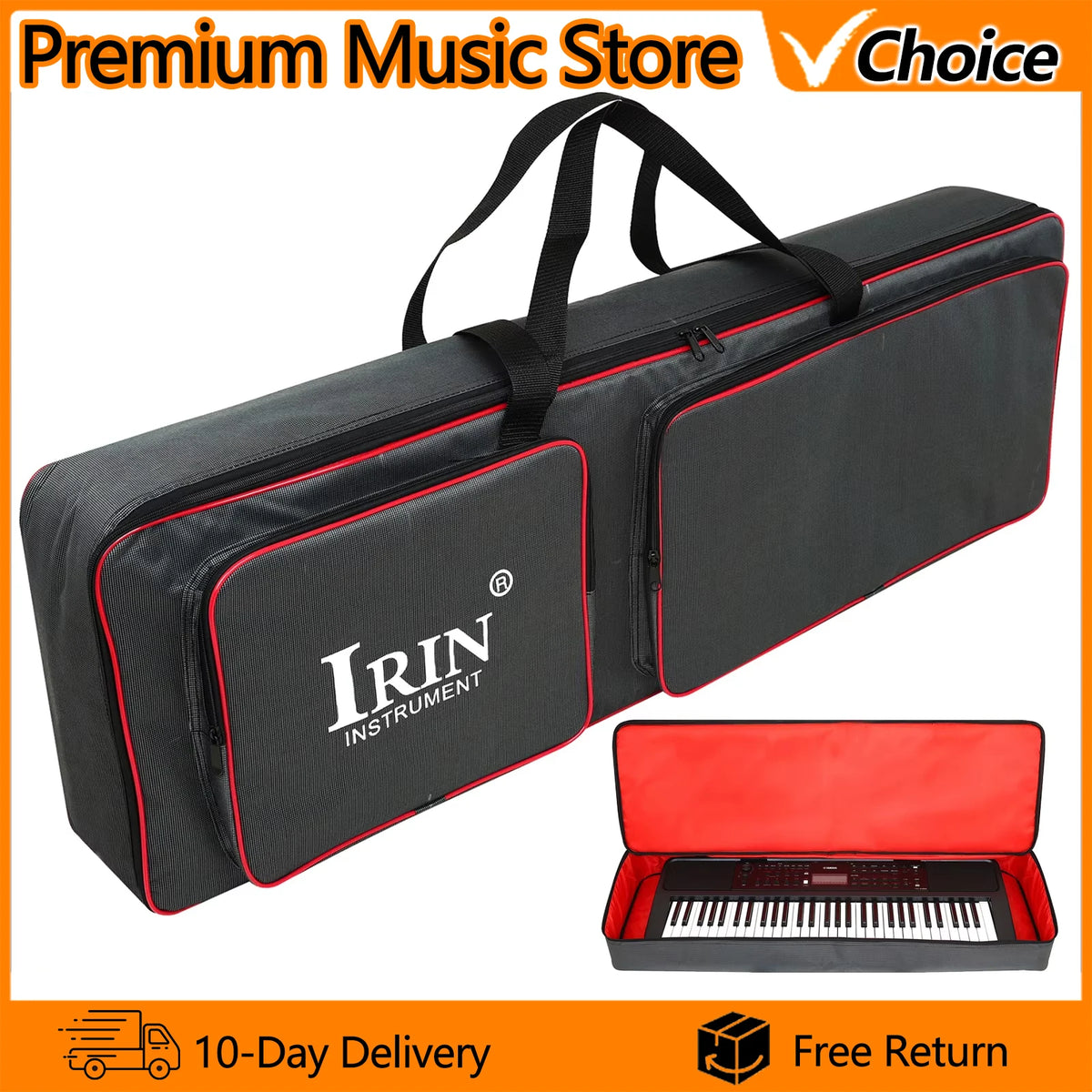 Funda acolchada para teclado electrónico 61/76 teclas, tela Oxford impermeable con bolsillos
