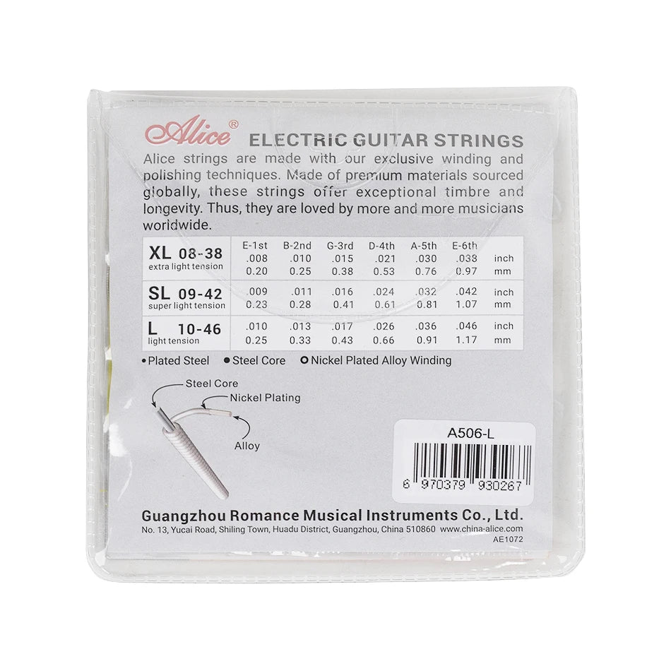 Cuerdas de guitarra eléctrica Alice A506, núcleo de acero con entorchado de aleación niquelada, juego de 6