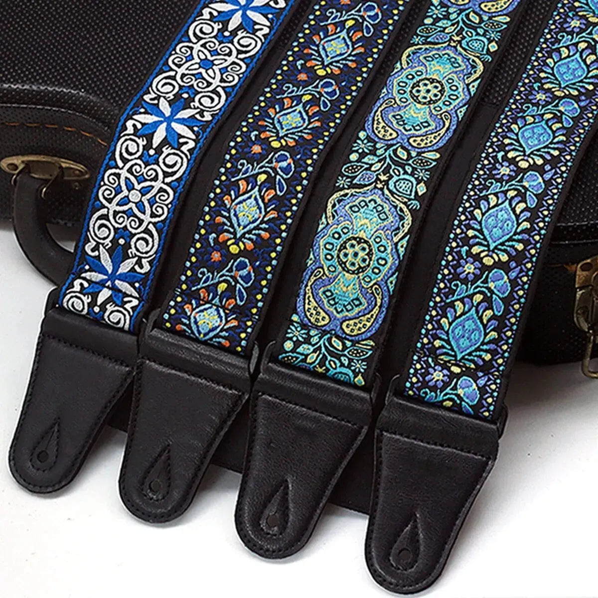 Correa bordada ajustable para guitarra y bajo, estilo étnico vintage, para guitarra acústica, eléctrica y folk