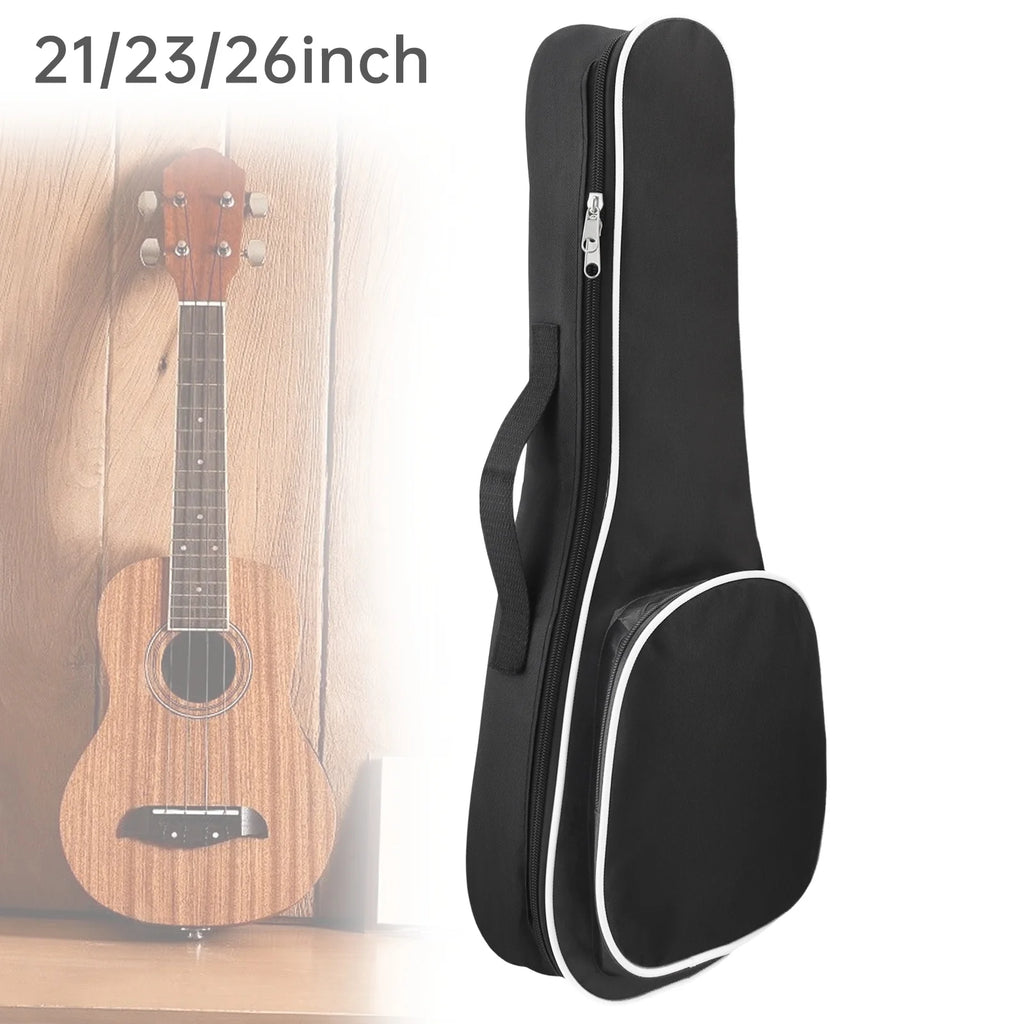 Funda acolchada para ukelele 21/23/26 pulgadas, tela Oxford impermeable negra con bolsillo