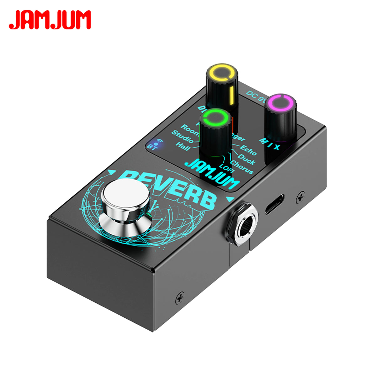 Pedal de efecto reverb digital para guitarra y bajo, con 9 tipos de reverb, audio Bluetooth y alimentación USB