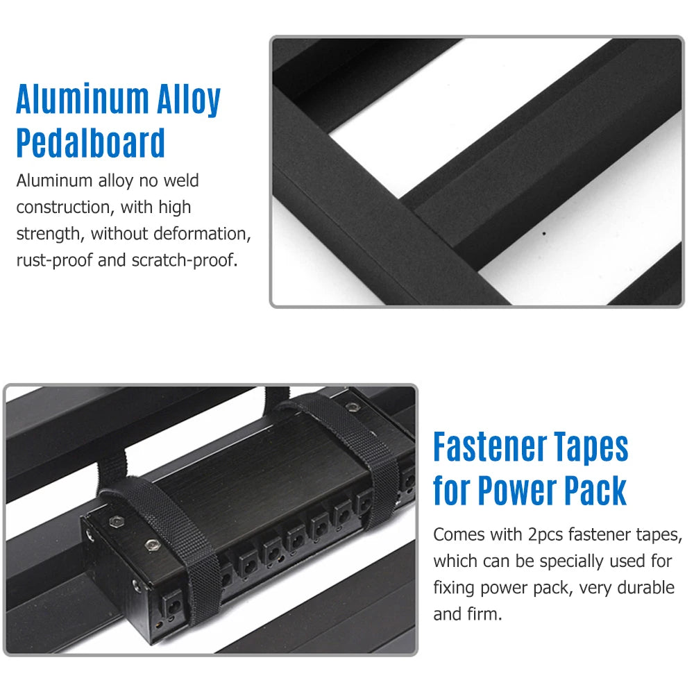 Pedalera de aluminio para pedales de efecto de guitarra, con funda de transporte, cintas y correa, en tamaños S, M y L