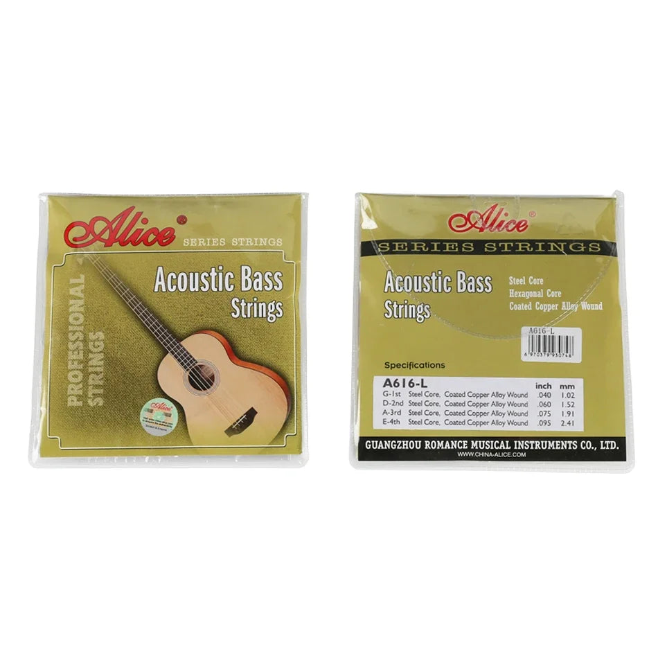 Cuerdas de bajo acústico Alice A616/A618, juego de 4 cuerdas con núcleo hexagonal de acero y entorchado de cobre, con punta plateada