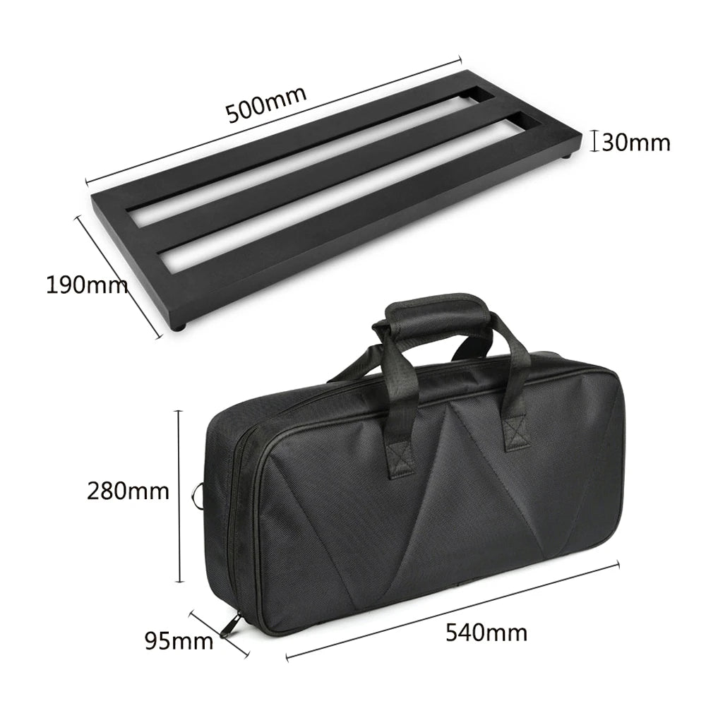 Pedalera de aluminio para pedales de efecto de guitarra, con funda de transporte, cintas y correa, en tamaños S, M y L
