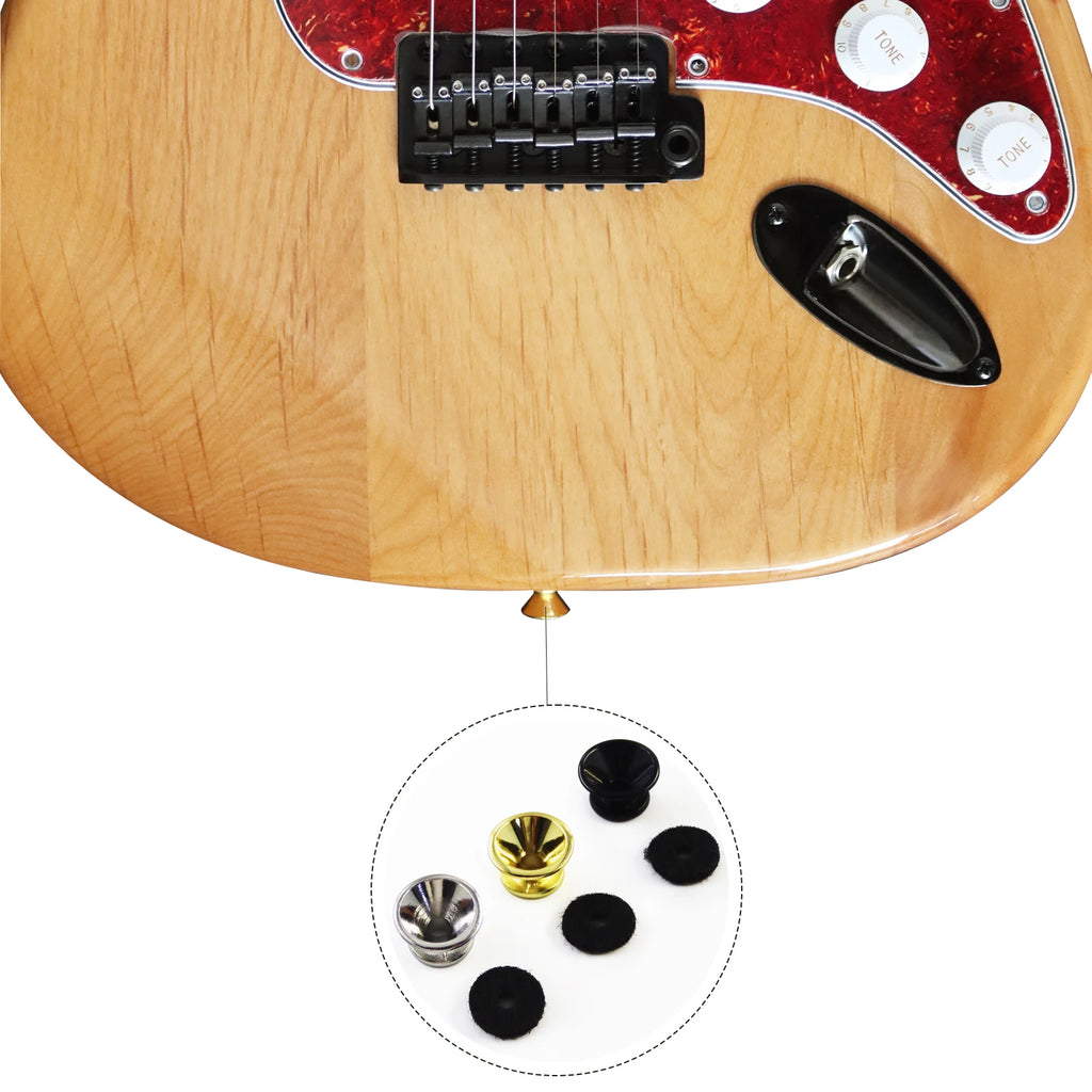 Botones de correa para guitarra en aleación, con tornillos y almohadillas de fieltro, en cromado, negro o dorado