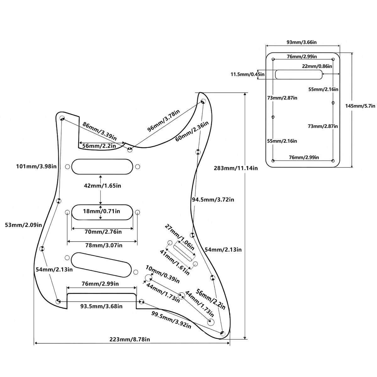Pickguard para Stratocaster SSS, 11 tornillos, 3 capas con blindaje de aluminio, compatible con Stratocaster estándar americana y mexicana