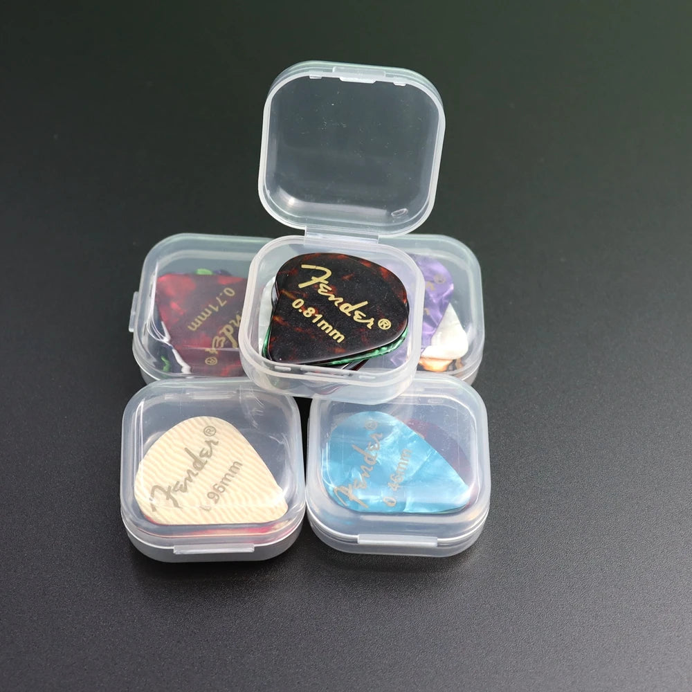 Pack de púas de guitarra de celuloide con caja, 20, 50 o 100 unidades, grosor 0,46–0,96 mm
