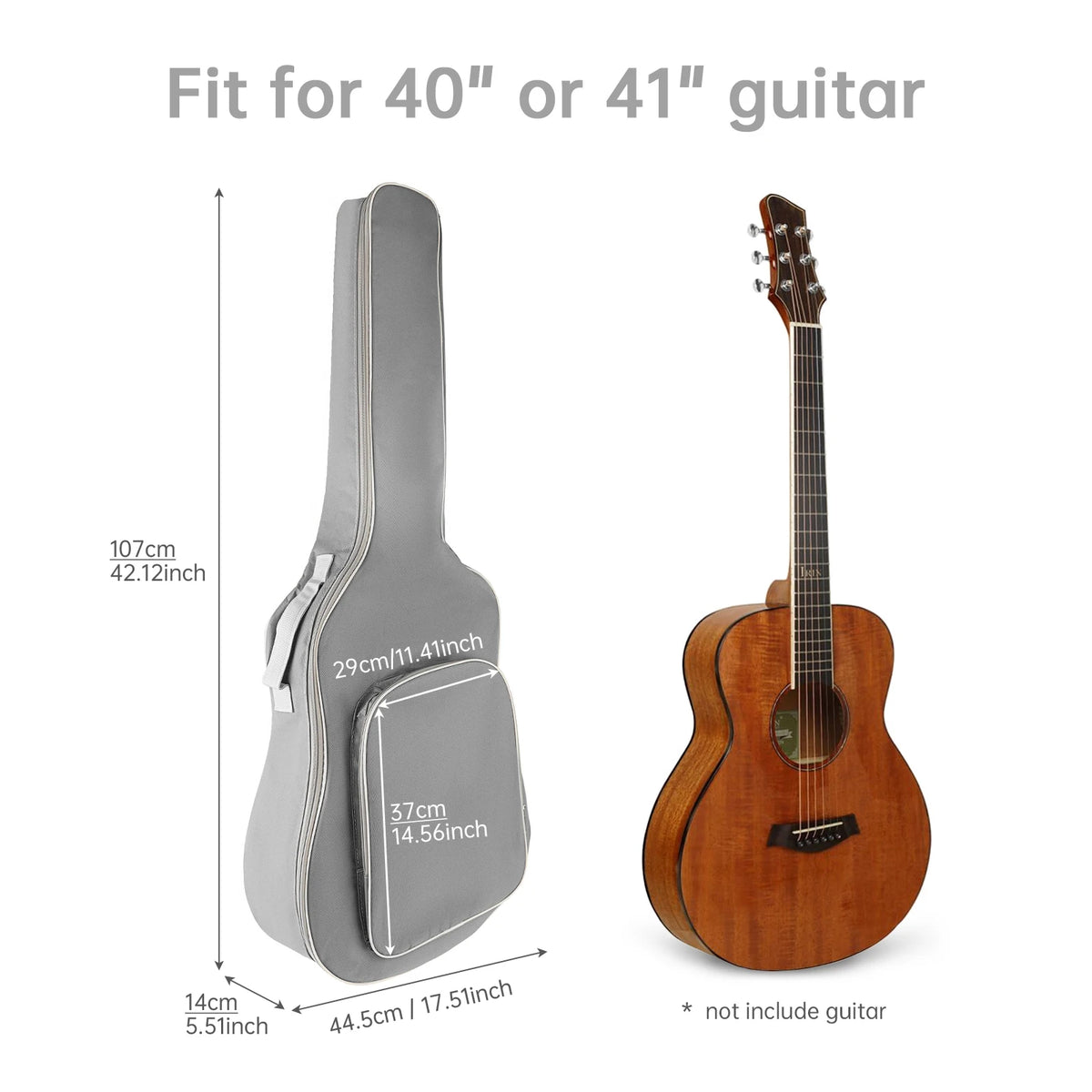 Funda acolchada para guitarra acústica 40/41 pulgadas, tela Oxford impermeable con bolsillo grande