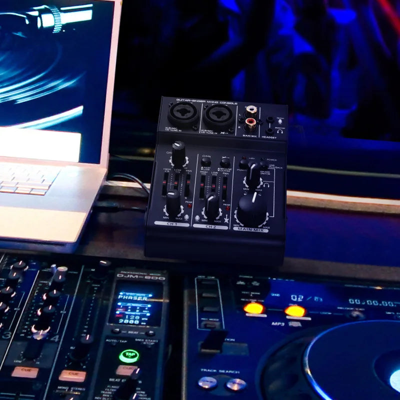 Mezcladora mini de 3 canales con tarjeta de sonido, alimentación fantasma de 48V y USB, para estudio en casa, transmisiones en vivo y karaoke