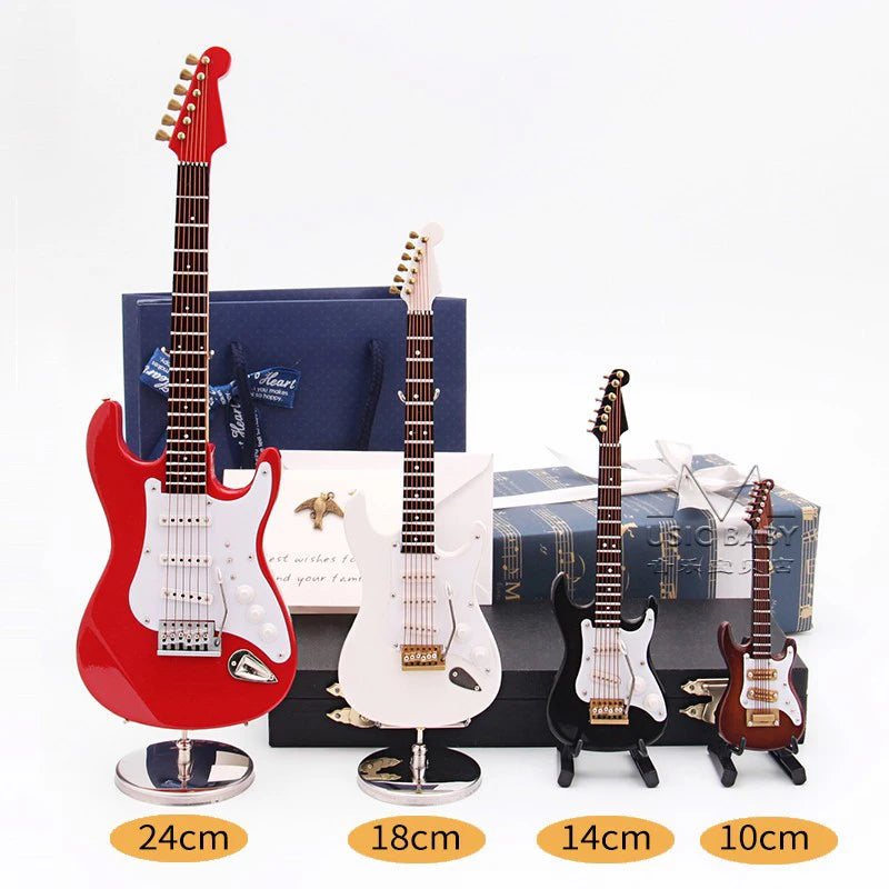 Guitarra eléctrica en miniatura de madera, modelo decorativo de colección, en 10, 14, 18 o 24 cm y en blanco, negro, rojo o marrón