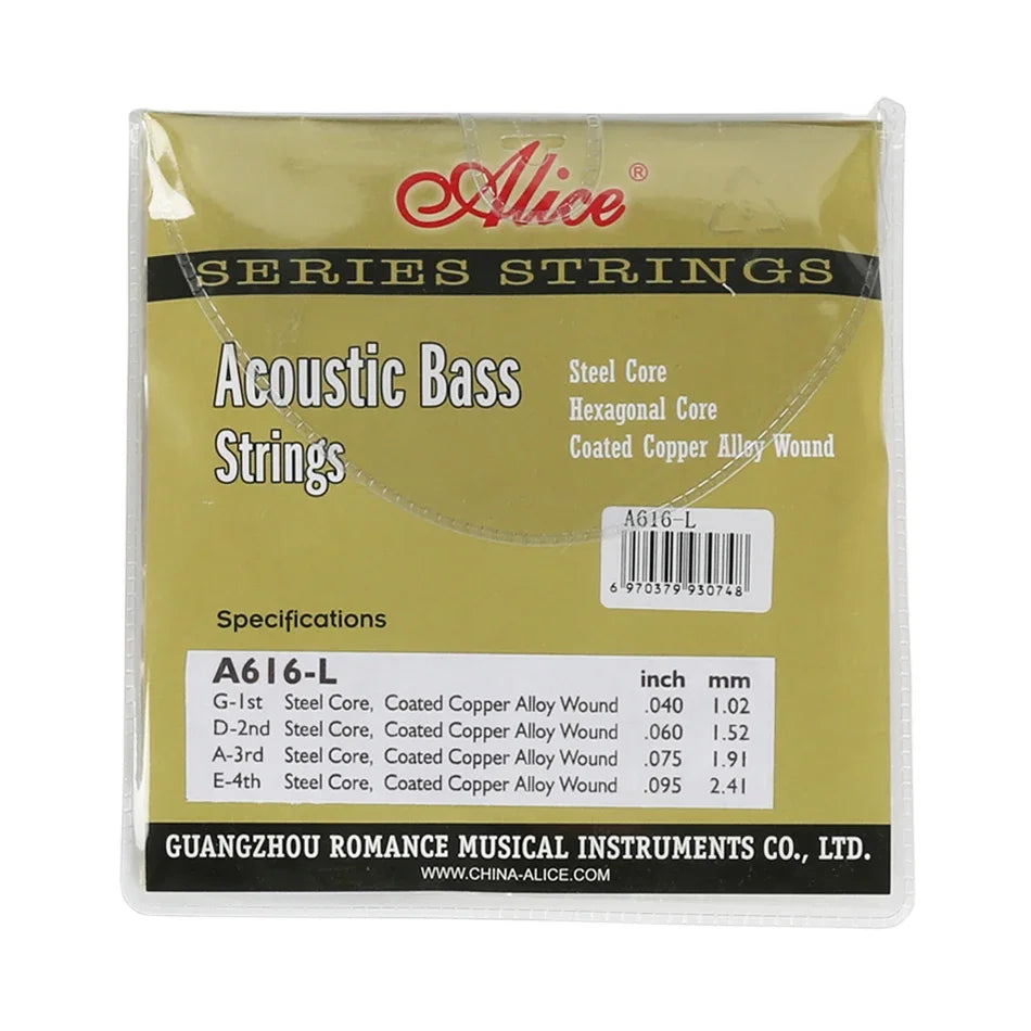 Cuerdas de bajo acústico Alice A616/A618, juego de 4 cuerdas con núcleo hexagonal de acero y entorchado de cobre, con punta plateada
