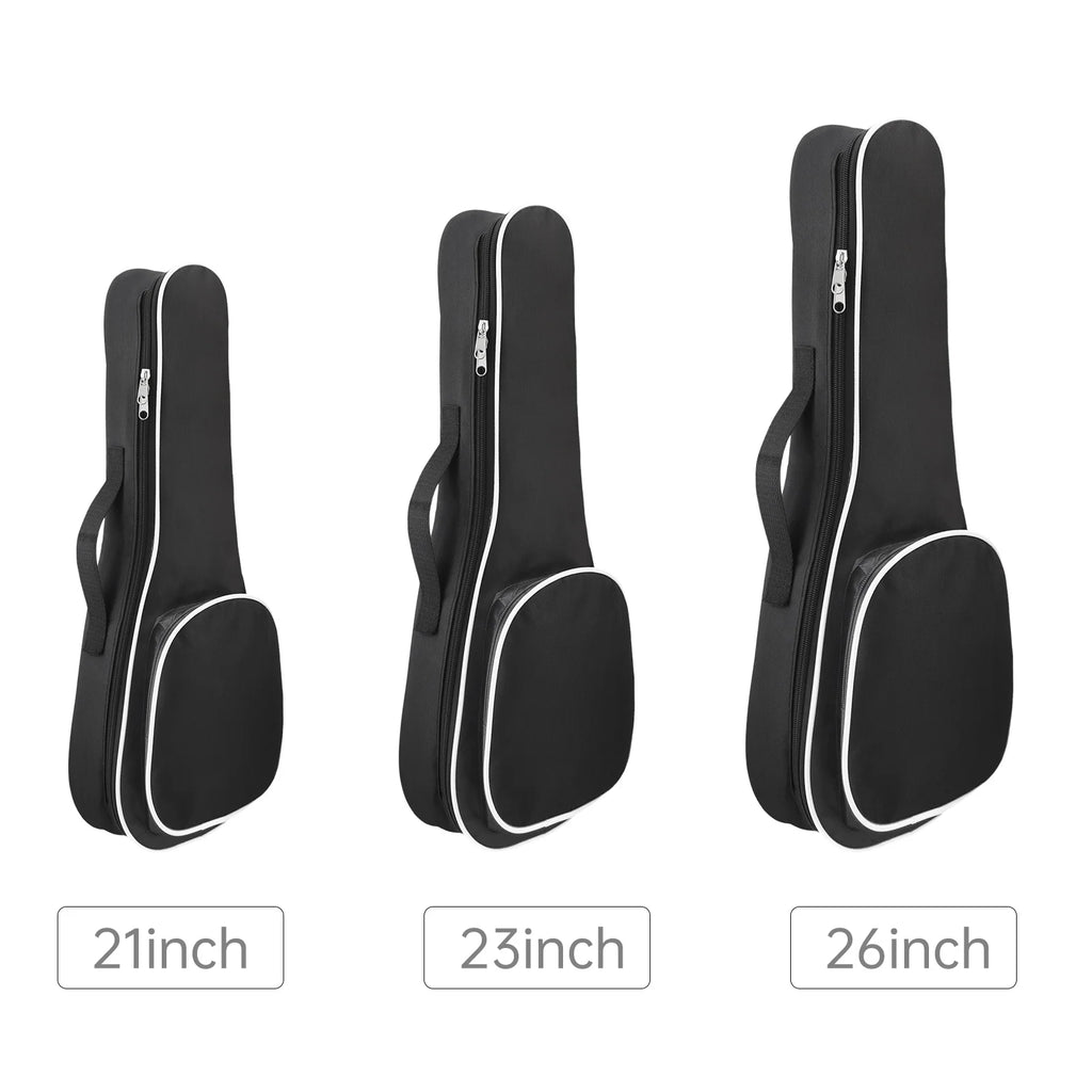 Funda acolchada para ukelele 21/23/26 pulgadas, tela Oxford impermeable negra con bolsillo