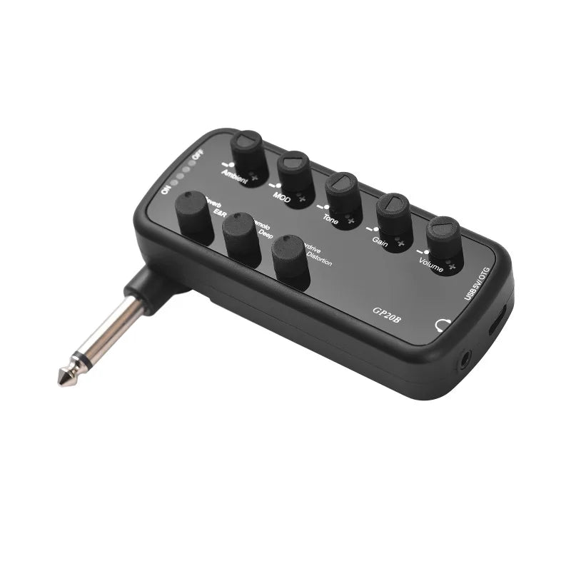Mini amplificador de audífonos plug and play para guitarra eléctrica o bajo, con OTG y grabación interna, a batería