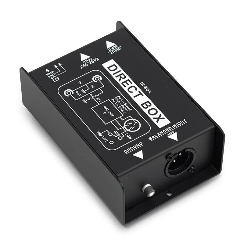 Caja directa DI pasiva genérica, 1 o 2 canales, para guitarra, bajo y teclado, salida XLR balanceada