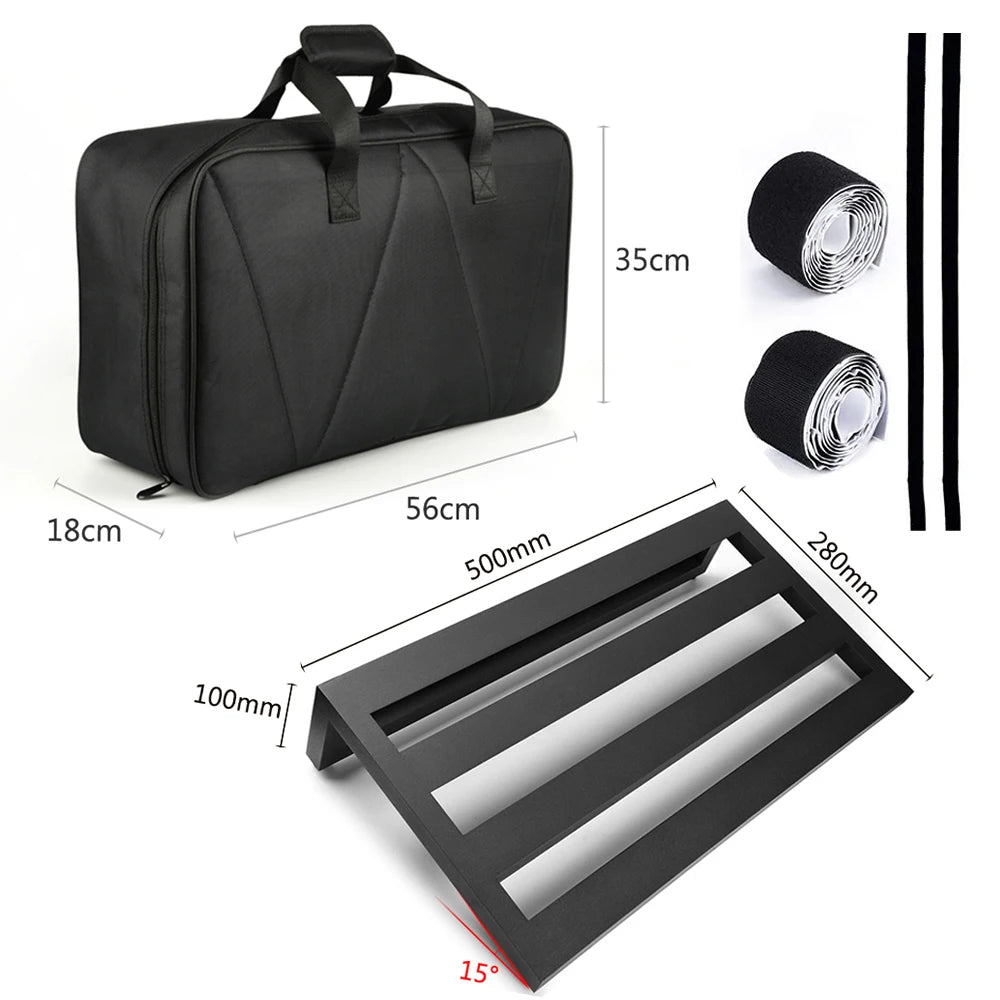 Pedalera de aluminio para pedales de efecto de guitarra, con funda de transporte, cintas y correa, en tamaños S, M y L
