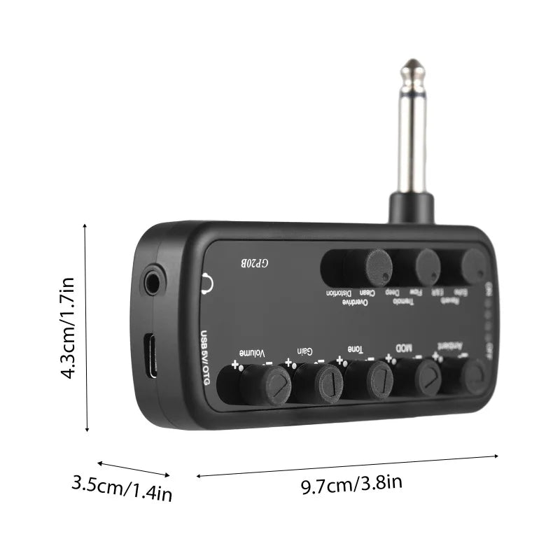 Mini amplificador de audífonos plug and play para guitarra eléctrica o bajo, con OTG y grabación interna, a batería