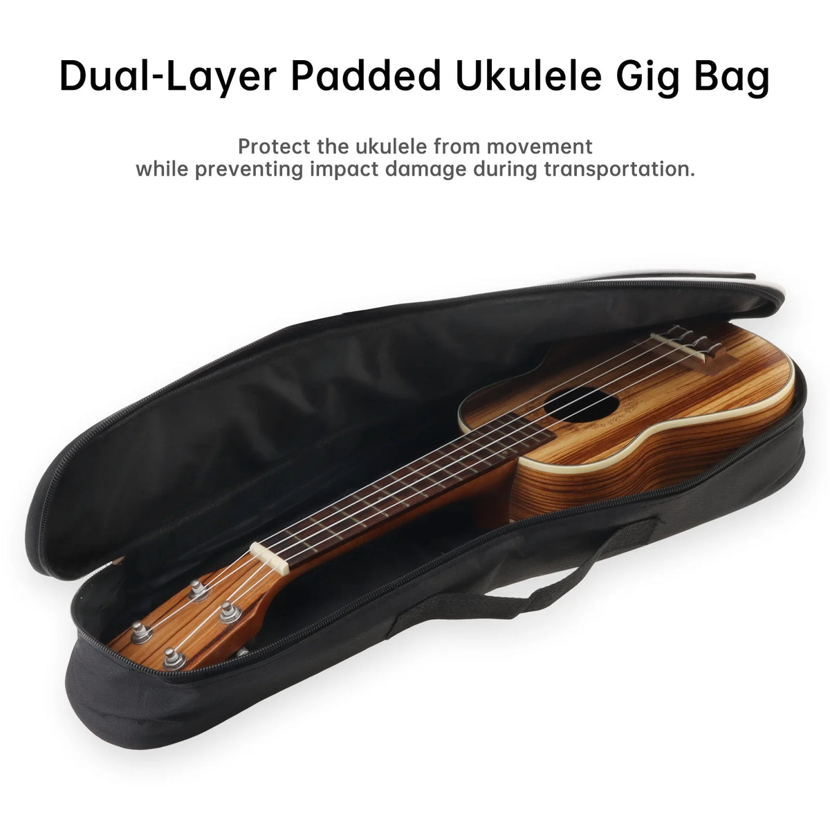 Funda acolchada para ukelele 21/23/26 pulgadas, tela Oxford impermeable negra con bolsillo