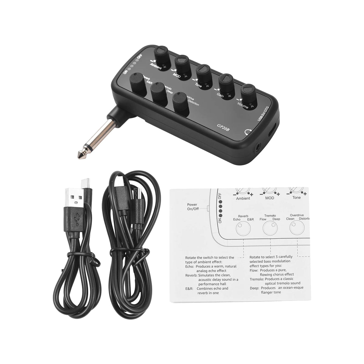 Mini amplificador de audífonos plug and play para guitarra eléctrica o bajo, con OTG y grabación interna, a batería
